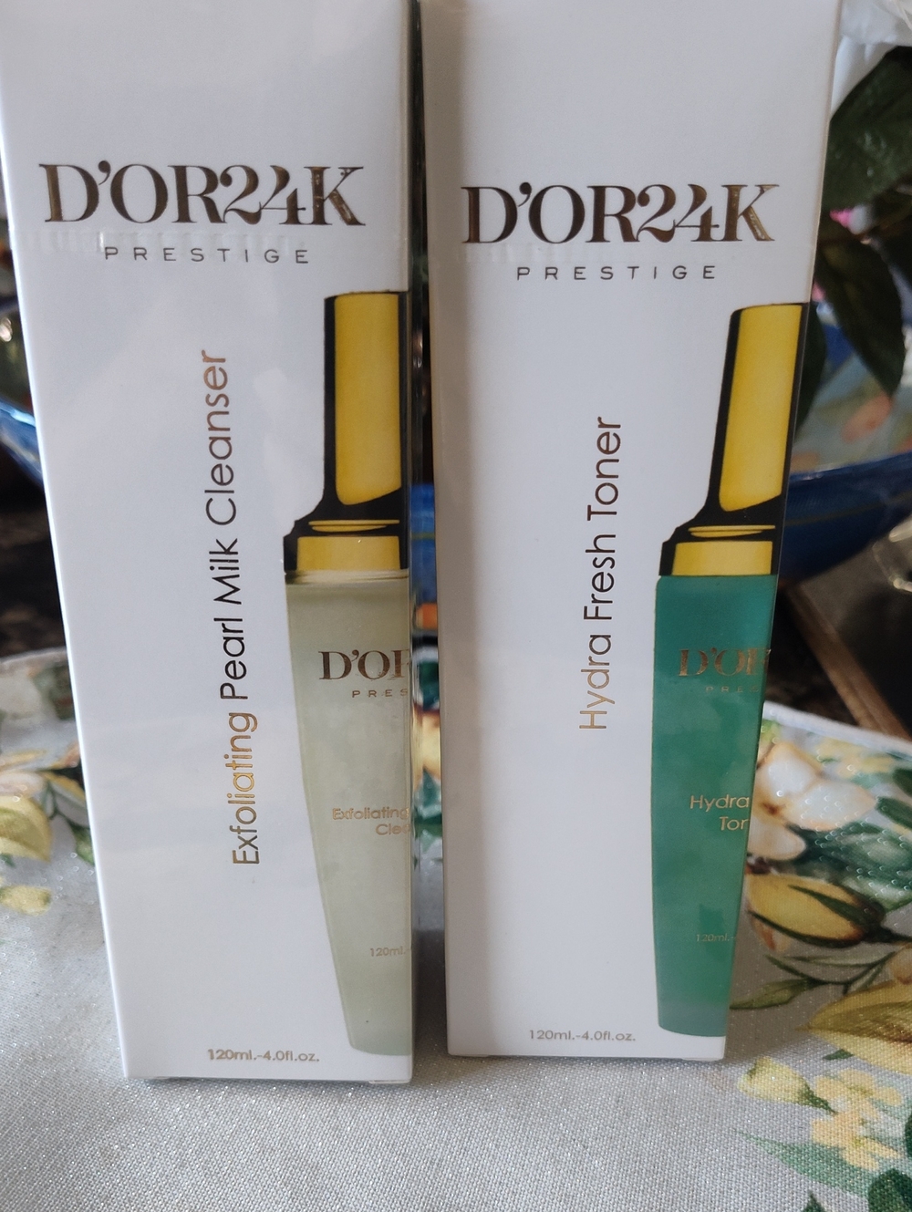 NIB D'or24K Prestige Exfoliating Pearl Milk Cleanser And Hydro Fresh Toner